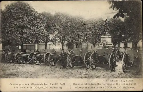 Ak Dornach Mulhouse Mülhausen Elsass Haut Rhin, Canons pris aux Allemands