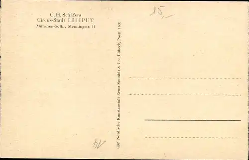 Ak C.H. Schäfers, Zirkus Stadt Liliput, Liliputaner, München Solln, Memlingstr. 11