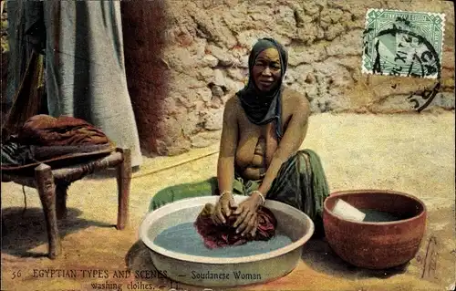 Ak Ägypten, Scenes et Types, Soudanaise lavant son linge