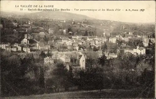 Ak Saint Rambert Rhône, L'Ile Barbe, Vue panoramique et les Monts d'Or