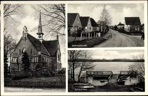 Ak Wankendorf in Holstein, Schierensee, Bahnhofstraße, Kirche