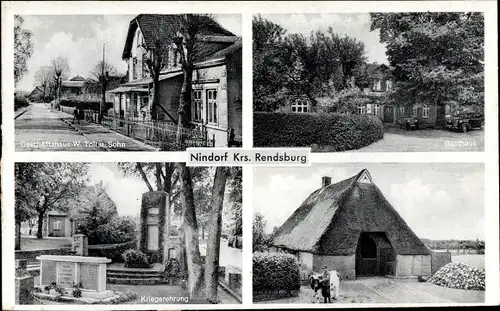 Ak Nindorf bei Hohenwestedt in Holstein, Gasthaus, Kriegerehrung, Geschäftshaus