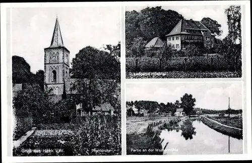 Ak Heek in Westfalen, Ludgerus Hospital, Pfarrkirche, Partie an der Wassermühle