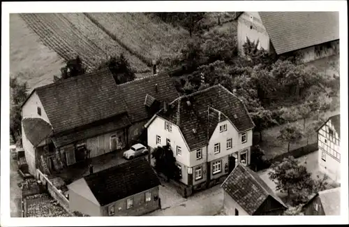 Ak Saasen Neuenstein in Hessen, Gaststätte Schepp, Fliegeraufnahme