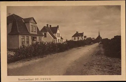 Ak Nordseebad Sankt Peter Ording, Straßenpartie, Kirche