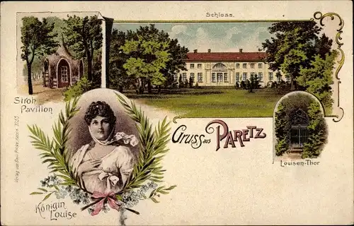 Litho Paretz Ketzin an der Havel, Siroh Pavillon, Porträt Königin Louise, Tor, Schloss