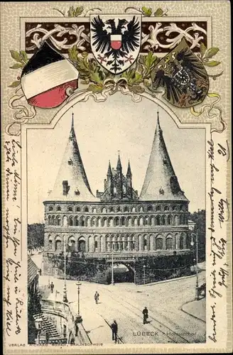 Wappen Passepartout Ak Hansestadt Lübeck, Holstentor