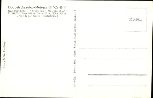 Ak Doppelschrauben Motorschiff Caribin, Dampfschiff, HAPAG