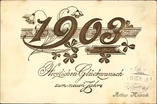 Präge Litho Glückwunsch Neujahr, Jahreszahl 1903, Kleeblätter