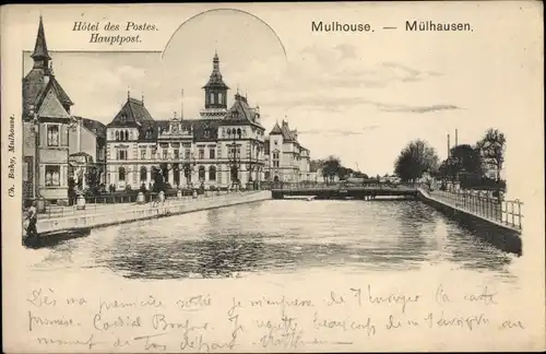 Ak Mulhouse Mülhausen Elsass Haut Rhin, Hotel des Postes, Hauptpost