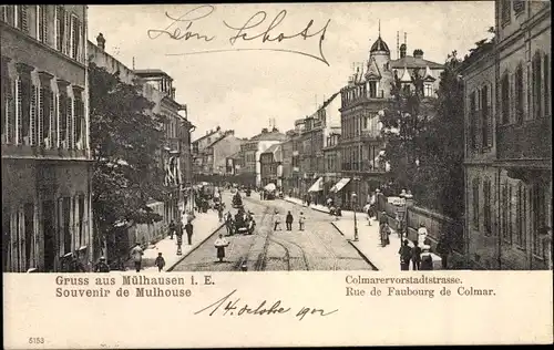Ak Mulhouse Mülhausen Elsass Haut Rhin, Rue de Faubourg de Colmar