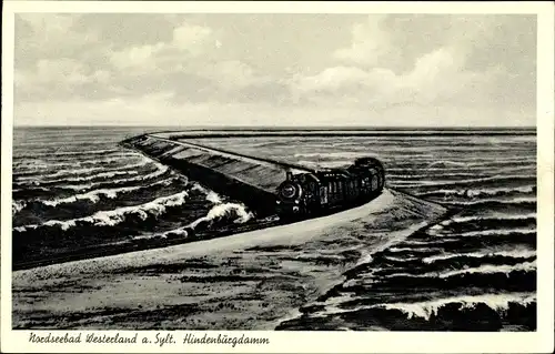 Ak Westerland auf Sylt, Hindenburgdamm, Eisenbahn