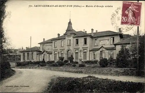 Ak Saint Germain au Mont d'Or Rhône, Mairie et Groupe scolaire