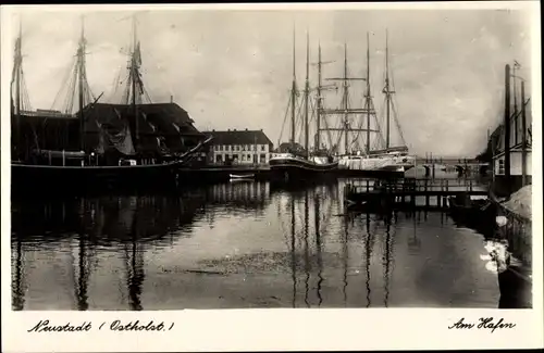 Ak Neustadt in Holstein, Hafen, Segelschiffe