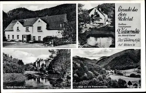 Ak Riedener Mühlen Volkesfeld im Nettetal, Gasthaus von Heinrich Konrad, Schloss Bürresheim