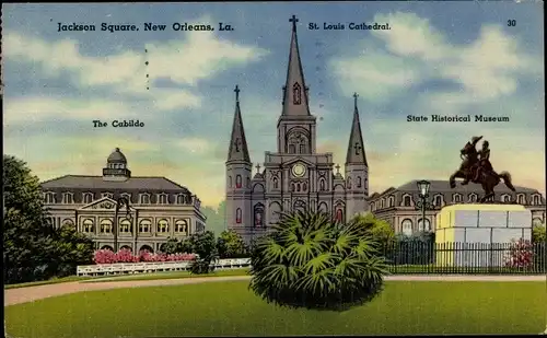 Ak New Orleans Louisiana USA, Jackson Square, The Cabildo, St. Louis Cathedral