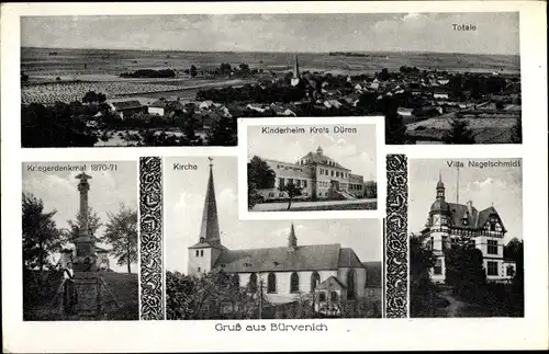 Ak Bürvenich Zülpich Nordrhein Westfalen, Kinderheim Kreis Düren, Villa Nagelschmidt, Kirche