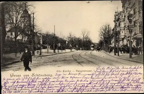 Ak Berlin Schöneberg, Alte Kirche, Hauptstraße