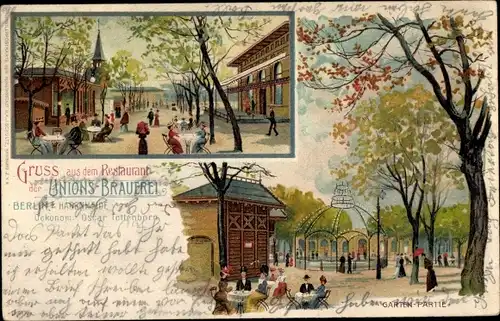 Litho Berlin Kreuzberg Hasenheide, Restaurant der Unions Brauerei, Ökonom Oscar Tettenborn