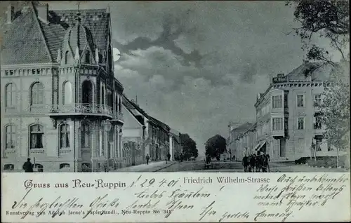 Mondschein Ak Neuruppin in Brandenburg, Friedrich Wilhelm Straße