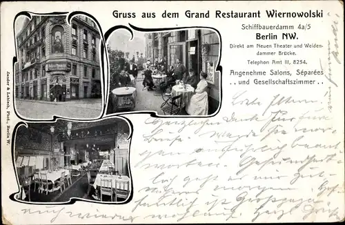 Ak Berlin Mitte, Grand Restaurant Wiernowolski, Schiffbauerdamm 4a/5