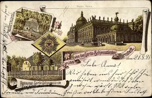 Litho Bornstedt Potsdam in Brandenburg, Restaurant Garde Schießstände, Neues Palais, Denkmal