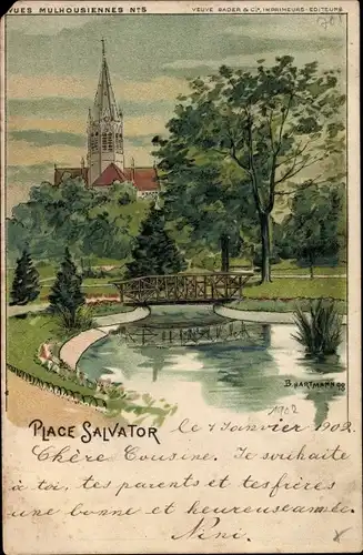 Künstler Litho Hartmann, B., Mulhouse Mülhausen Elsass Haut Rhin, Place Salvator