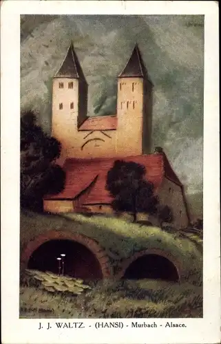 Künstler Ak Hansi Jean Jacques Waltz, Murbach Elsass Haut Rhin, Kirche