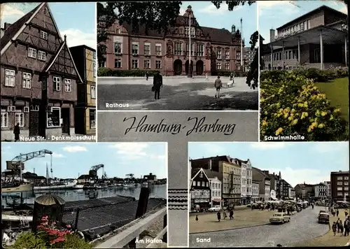 Ak Hamburg Harburg, Am Hafen, Sand, Schwimmhalle, Rathaus, Neue Straße