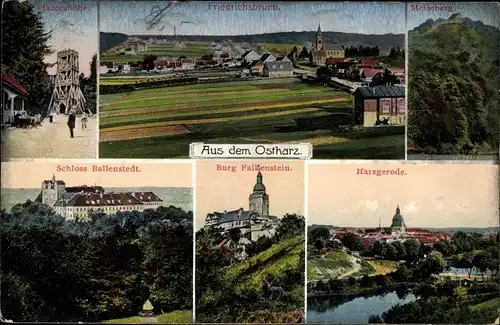 Ak Friedrichsbrunn Thale im Harz, Schloss Ballenstedt, Viktorshöhe, Burg Falkenstein