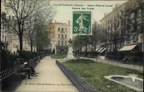 Ak Villefranche Rhône, Statue Etienne Poulet, Square des Postes