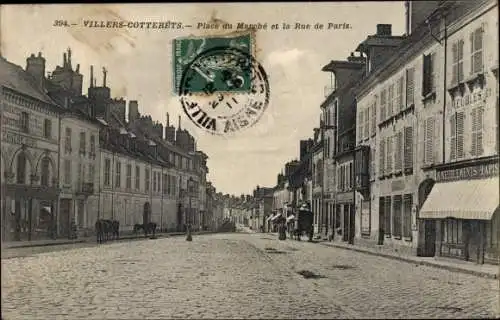 Ak Villers Cottertes Forêt de Retz Aisne, Place du Marche et la Rue de Paris