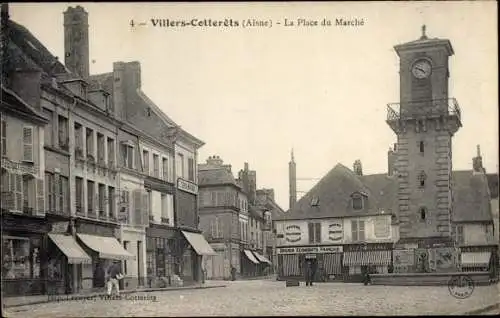 Ak Villers Cottertes Forêt de Retz Aisne, La Place du Marche