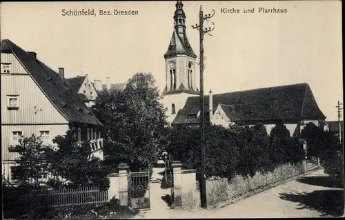 Ak Dresden Schönfeld Weißig, Kirche, Pfarrhaus