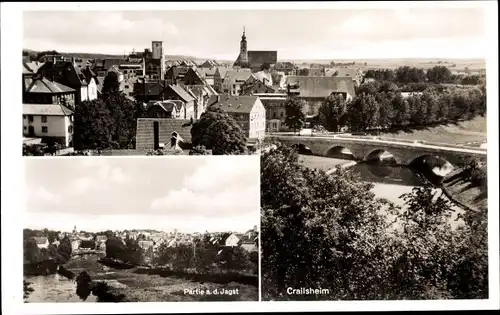 Ak Crailsheim im Kreis Schwäbisch Hall, Panorama, Jagst, Brücke