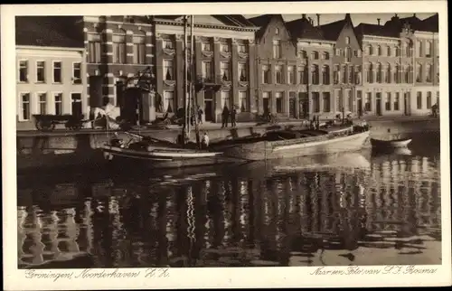 Ak Noorderhaven Groningen, Hafenpartie, Häuser, Boote