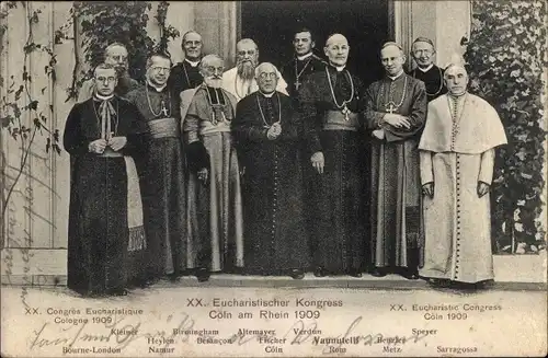 Ak Köln am Rhein, XX. Eucharistischer Kongress 1909, Geistliche, Saragossa, Metz, Birmingham