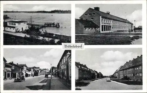 Ak Büdelsdorf in Schleswig Holstein, Schule, Ortsansichten, Anlegestelle