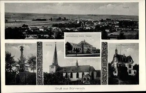 Ak Bürvenich Zülpich Nordrhein Westfalen, Kinderheim Kreis Düren, Villa Nagelschmidt, Kirche