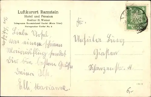 Ak Cordel Kordel in der Eifel, Burg Ramstein, Hotel und Pension v. H. Werner, Ruine