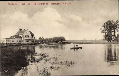 Ak Ansbach in Mittelfranken Bayern, Beckenweiher, Restaurant Waldsee, Bootsfahrt