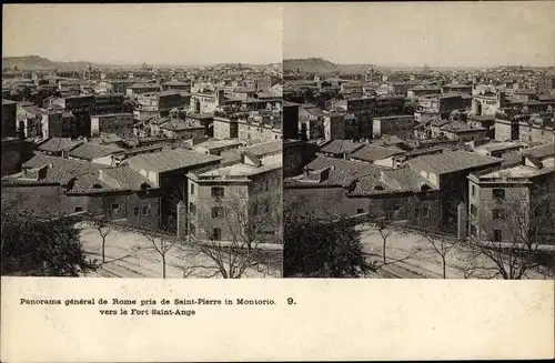 Stereo Ak Roma Rom Lazio, Panorama general pris de Saint Pierre in Montorio vers le Fort Saint Ange