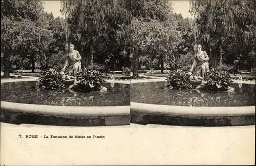 Stereo Ak Roma Rom Lazio, La Fontaine de Moise au Pincio