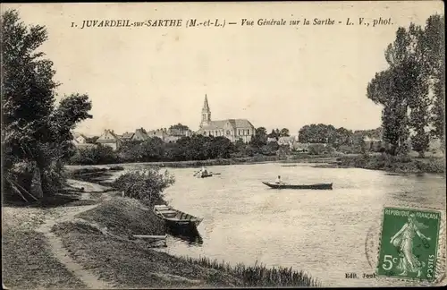 Ak Juvardeil sur Sarthe Maine-et-Loire, Vue Générale sur la Sarthe