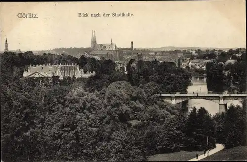 Ak Görlitz in der Lausitz, Blick nach der Stadthalle, Peterskirche