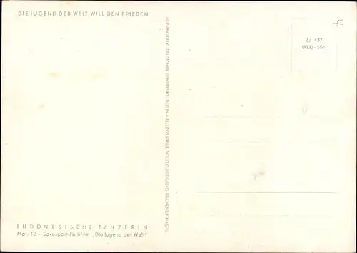 Ak Die Jugend der Welt will den Frieden, indonesische Tänzerin, DDR