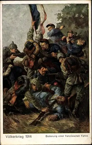 Künstler Ak Völkerkrieg 1914, Eroberung französ. Fahne