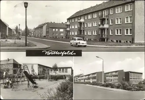 Ak Bitterfeld in Sachsen Anhalt, Anton Saefkow Straße, Kindergarten, Polytechnische Oberschule