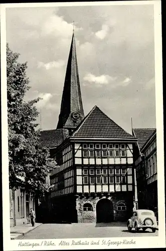 Ak Hattingen an der Ruhr, Altes Rathaus und St. Georgs Kirche