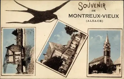 Ak Montreux Vieux Altmünsterol Elsass Haut Rhin, L'Eglise, Schwalbe, Stadtbilder